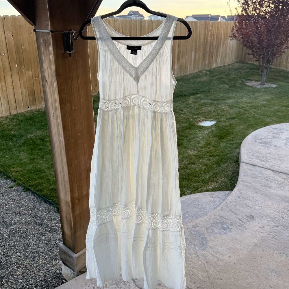Sanctuary White Gauze Midi Dress Sleeveless Crochet Lace Trim Boho Women Size S